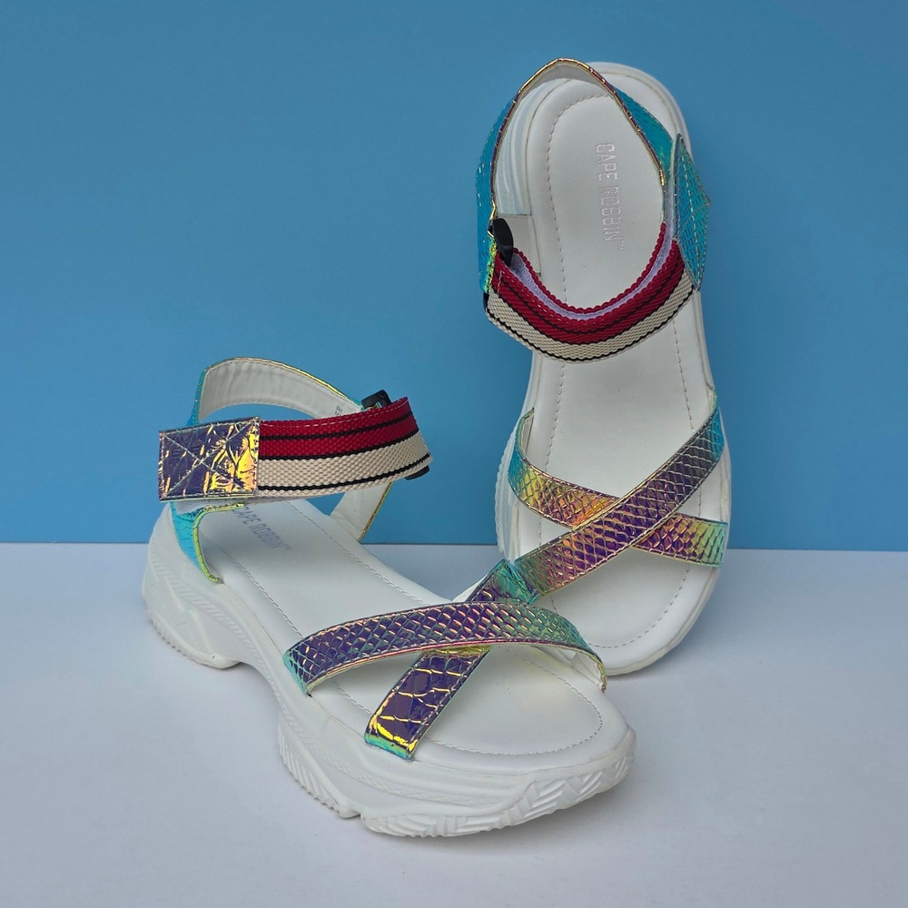 Cape Robin Chunky‎ Platform Sandals Size 8 Colorful Metallic Cyber Punk Rainbow